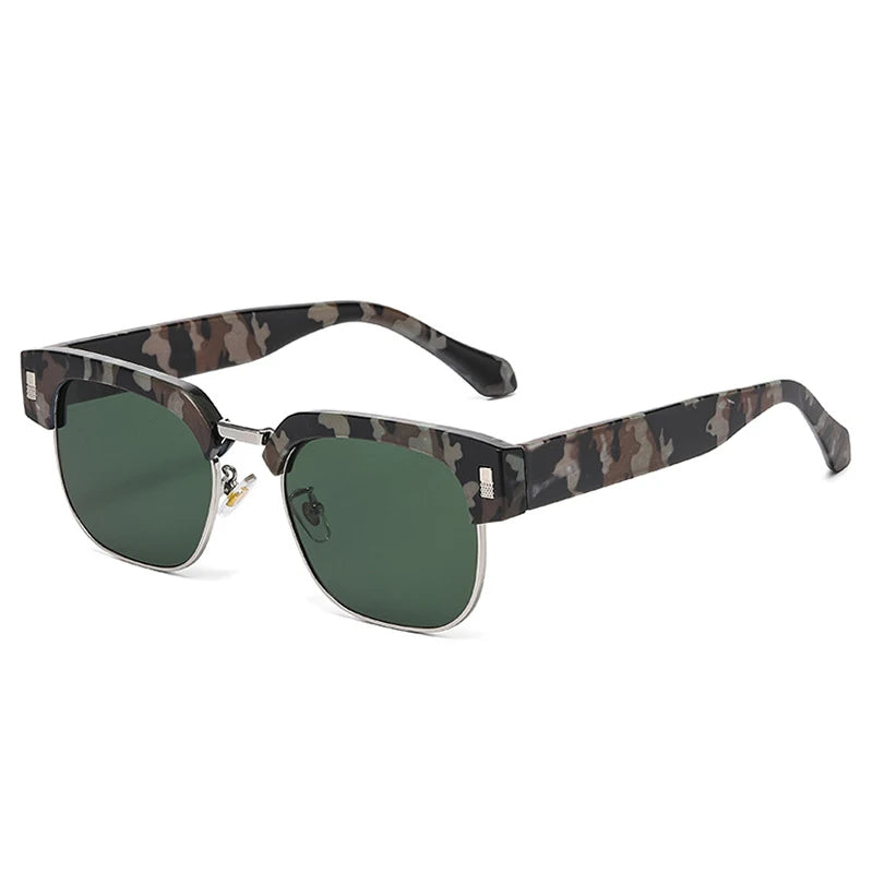 JNPCXI New Square Semi-Metal Sunglasses Women Shades UV400 Fashion Leopard Green Men Punk Sun Glasses