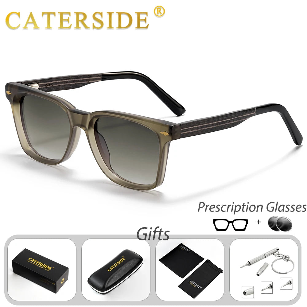 CATERSIDE Retro Men's Prescription Sunglasses Wooden Temple Design Optical Sun Glasses Women's Outdoor Driving Summer Glasses