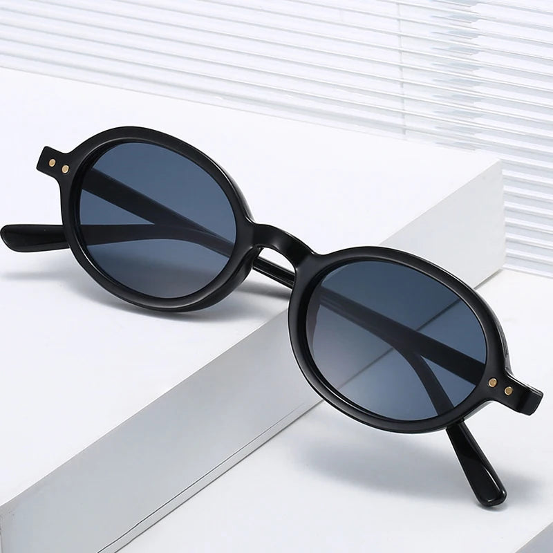 JNPCXI New Fashion Small Oval Sunglasses Women Vintage Rivets Punk Orange Tea Shades UV400 Men Sun Glasses