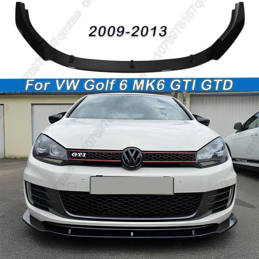 For Volkswagen VW Golf 6 MK6 GTI GTD 2009-2013 Car Front Bumper Spoiler Lip Diffuser Splitter Gloss Black Body Kits Tuning ABS