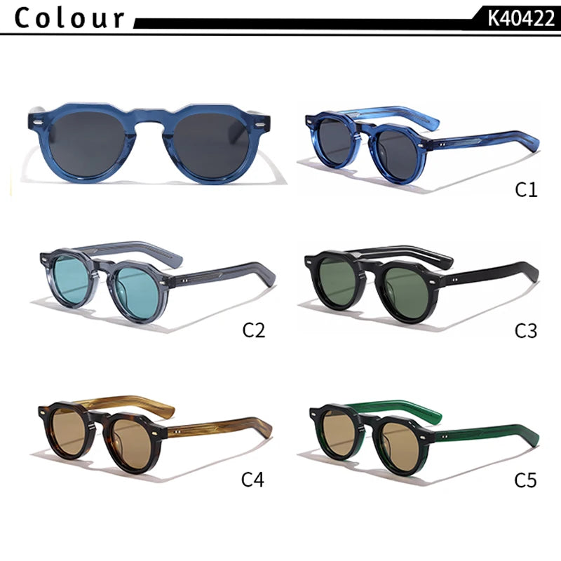 CATERSIDE Classics Acetate Round Men Sunglasses Small Polarize High-Quality Frame Sun Glasses Women Party Travel Outdoor Glasses