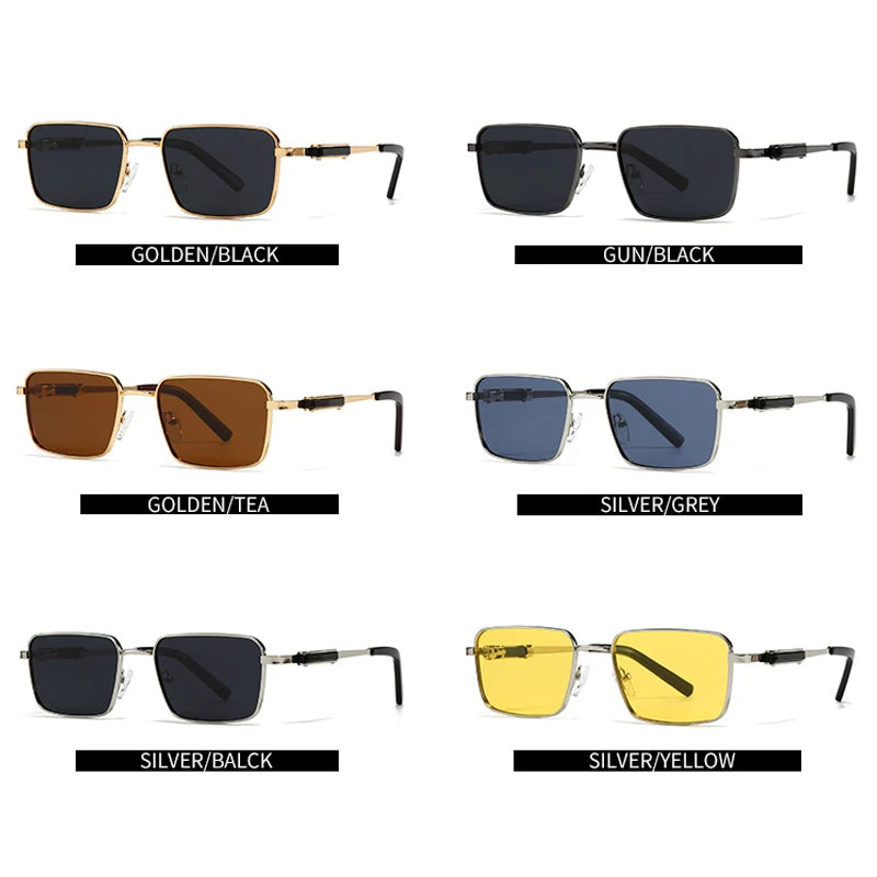 JNPCXI Polarized Rectangle Punk Sunglasses Men Luxury Brand Retro Sun Glasses for Male Steampunk Driving Eyewear UV400