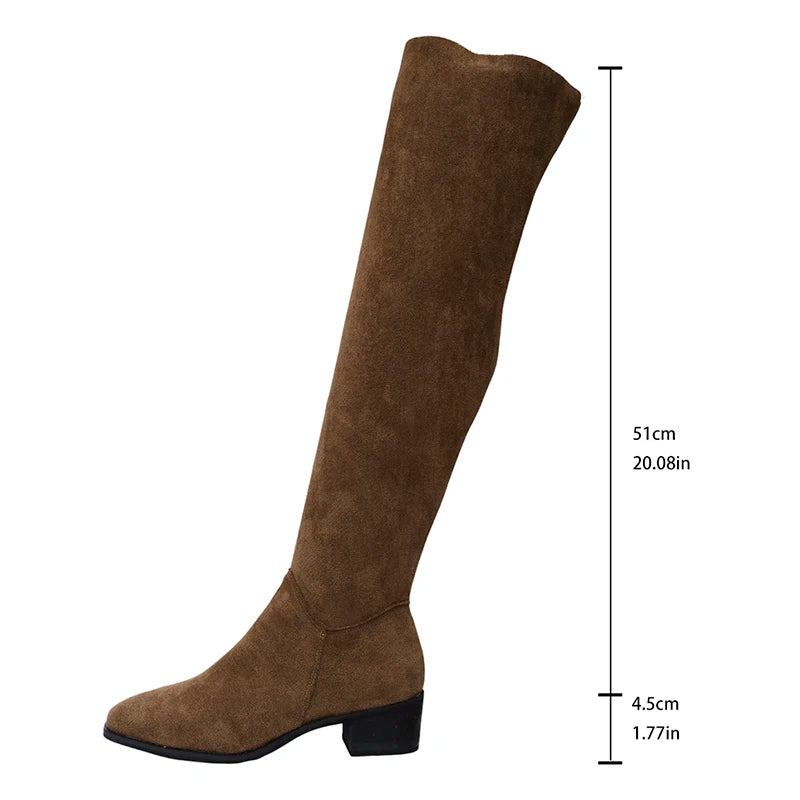 Fashion Thick Heels Over The Knee Boots Women Autumn Winter Zippers Vintage Long Botas Mujer Stretch Slim High Tube Boots 2025