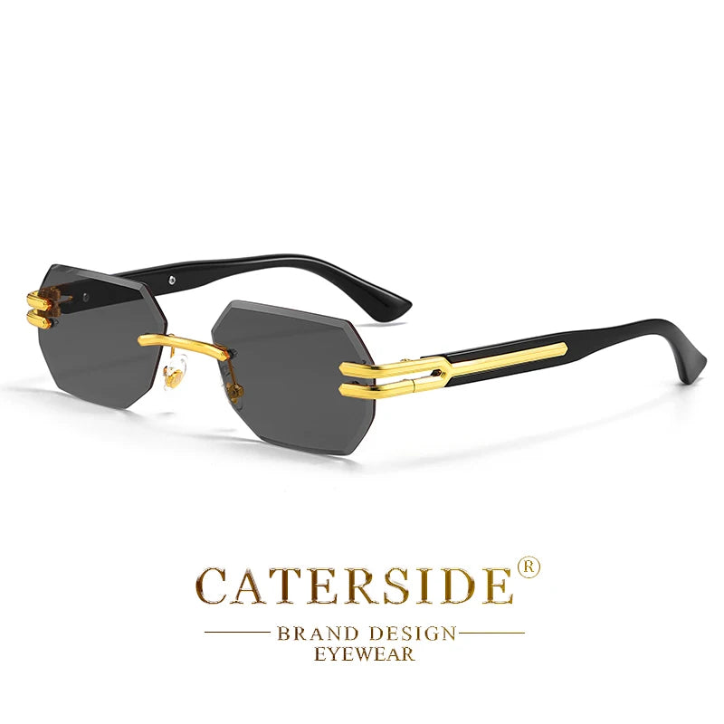 CATERSIDE New Men's Frameless Sunglasses Fashion Polygonal Gradient Mirror Lenses Metal Frame Women's Party Outdoor Sun Glasses