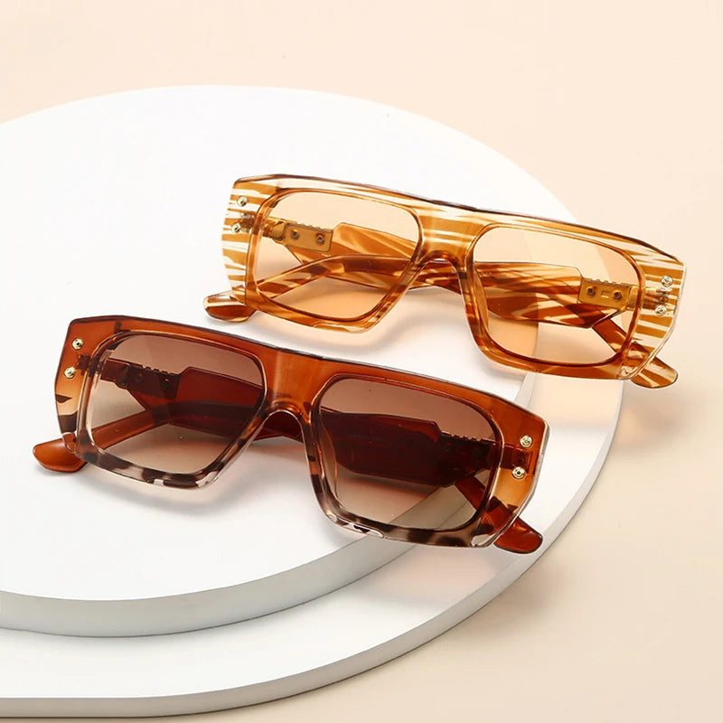 JNPCXI New Square Rivets Sunglasses Women Fashion Gray Stripe Gradient Shades UV400 Men Clear Lens Frame