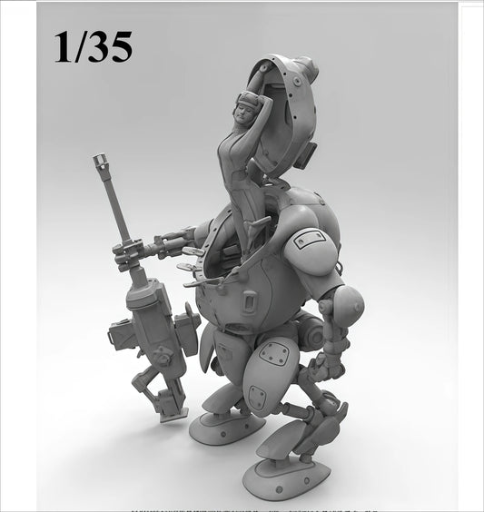 1/35 Cast Resin Model, Scene Model Making Mechanical Infantry and Female Commander Gk, Uncolored Model