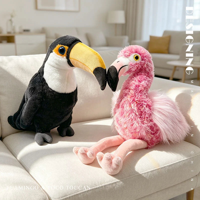 22/35cm Simulation Lifelike Birds Flamingo Plush Doll Stuffed Animal Soft Toucan Baby Appease Toys Funny for Kids Gift Decor