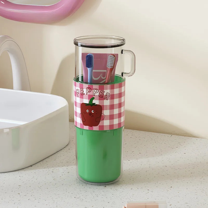 Toothbrush Storage Box with Handle, Travel Essential - Portable Toothbrush Storage Box, Equipped with Travel Mouthwash Cup