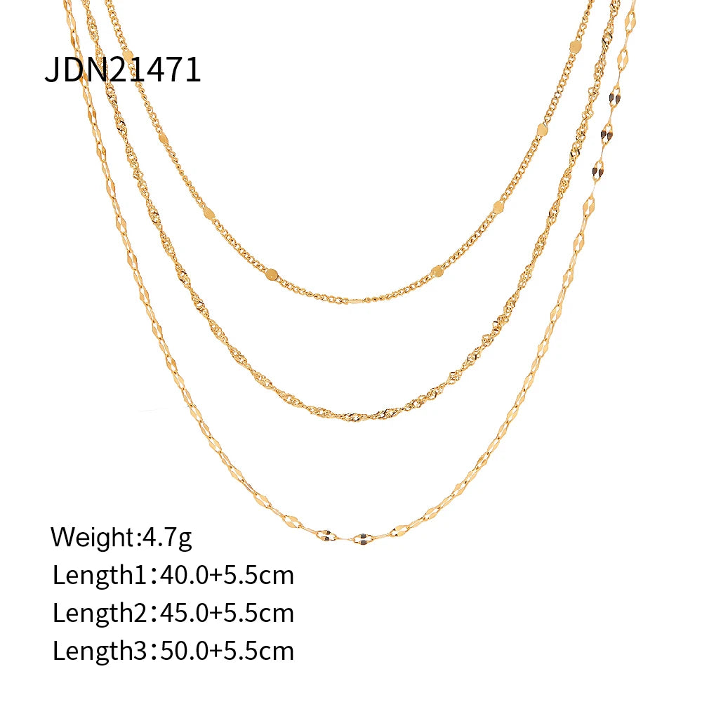Uworld New Trendy 18K Gold Plated Stainless Steel Jewelry Waterproof Three Layer Stacking Necklace Collares Para Mujer