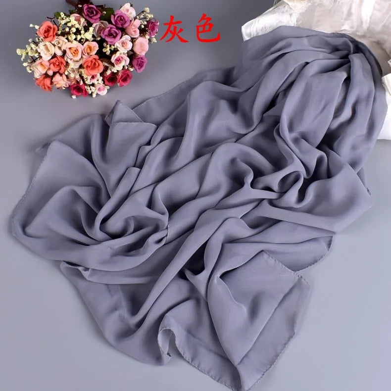New Fashion Temperament Pure Monochrome Women's Long Chiffon Scarves Wholesale Yiwu Plain Pure Color Small Scarves