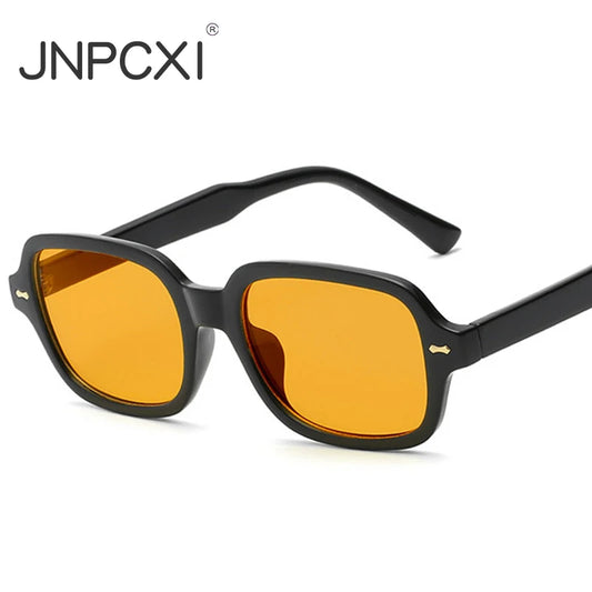 JNPCXI Fashion Square Women Luxury Sunglasses Retro Rivets Men Orange Lens Shades UV400 Sun Glasses