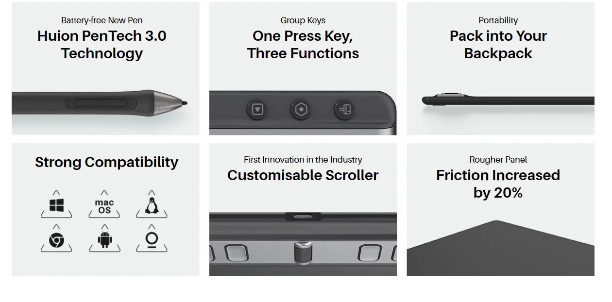 Huion Inspiroy 2L Graphics Tablet, 10.5x6.56" PW110 PenTech 3.0 Stylus, Scroller