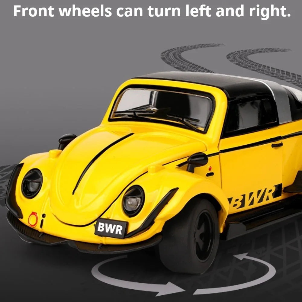 1:32 Beetle Santana Alloy Diecast Models Toys Car Doors Opened Rubber Tires Pull Back Shock Absorption Vehices Desktop Ornaments