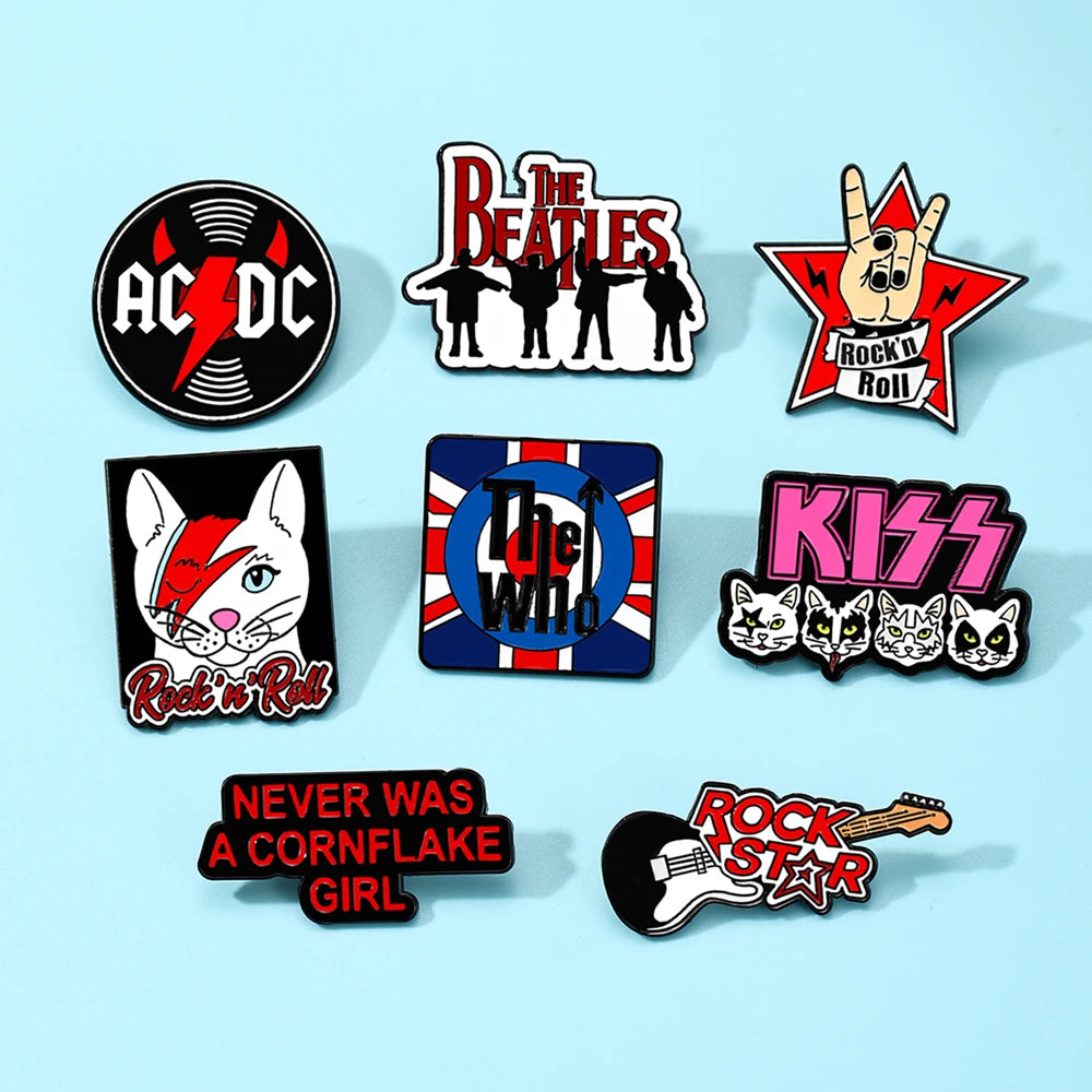 8pcs Cartoon Rock Music Band Enamel Pins Set, Metal Lapel Badges for Backpack Clothes Decoration, Gift for Singer Fans Souvenir