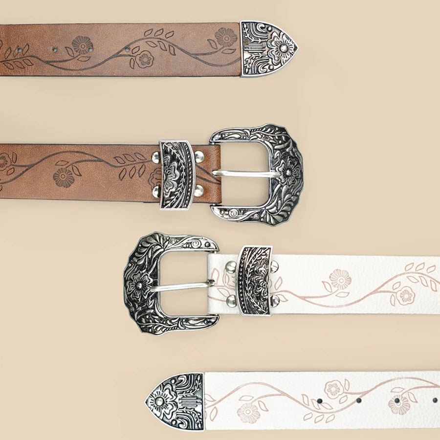 Bohemian Vintage Carved Women's Belt - Floral Print Fashion Waistband for Casual Wear, Dates & Leisure Outfits