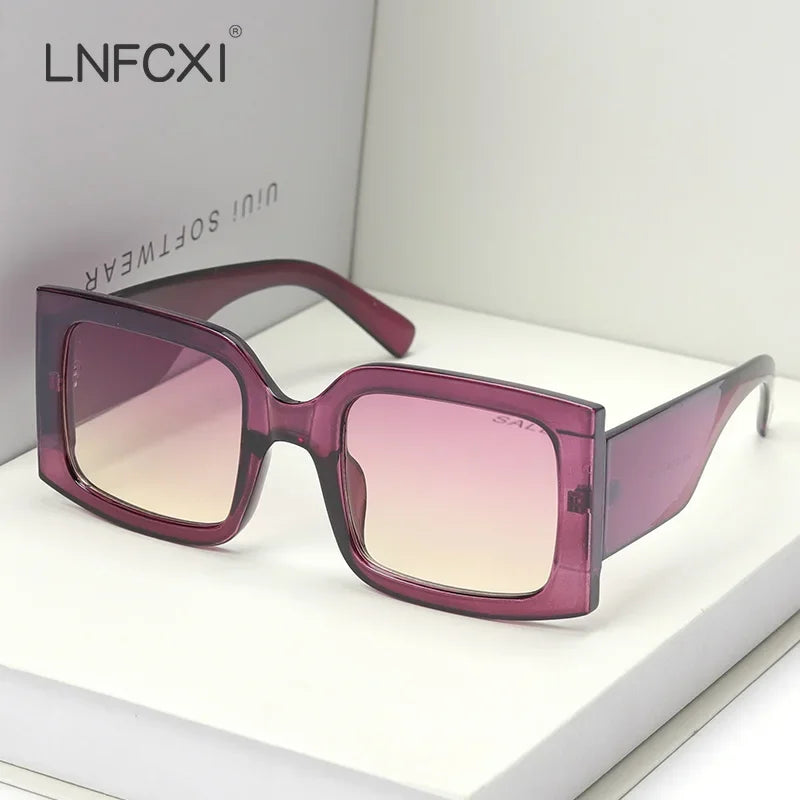 JNPCXI Beige Vintage Rectangle Women Sunglasses Ins Popular Fashion Blue Light Tea Eyewear Men Trending Sun Glasses Shades UV400