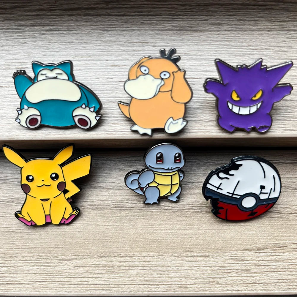 6pcs Pokemon Kawaii Psyduck Gengar Enamel Pins Set Anime Lapel Pin Accessories Metal Brooch Series for Backpack Decoration