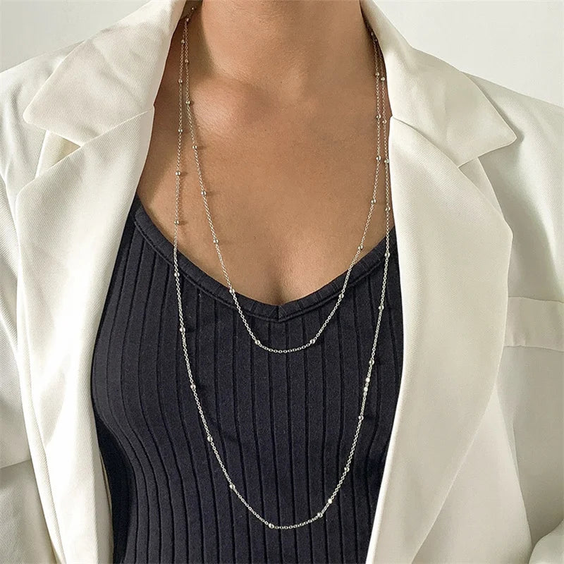 Bohemian Gold Color Metal Y-shaped Necklace for Women Double Laryered Long Chain Stacking Choker Necklace Fashion Jewelry Gift