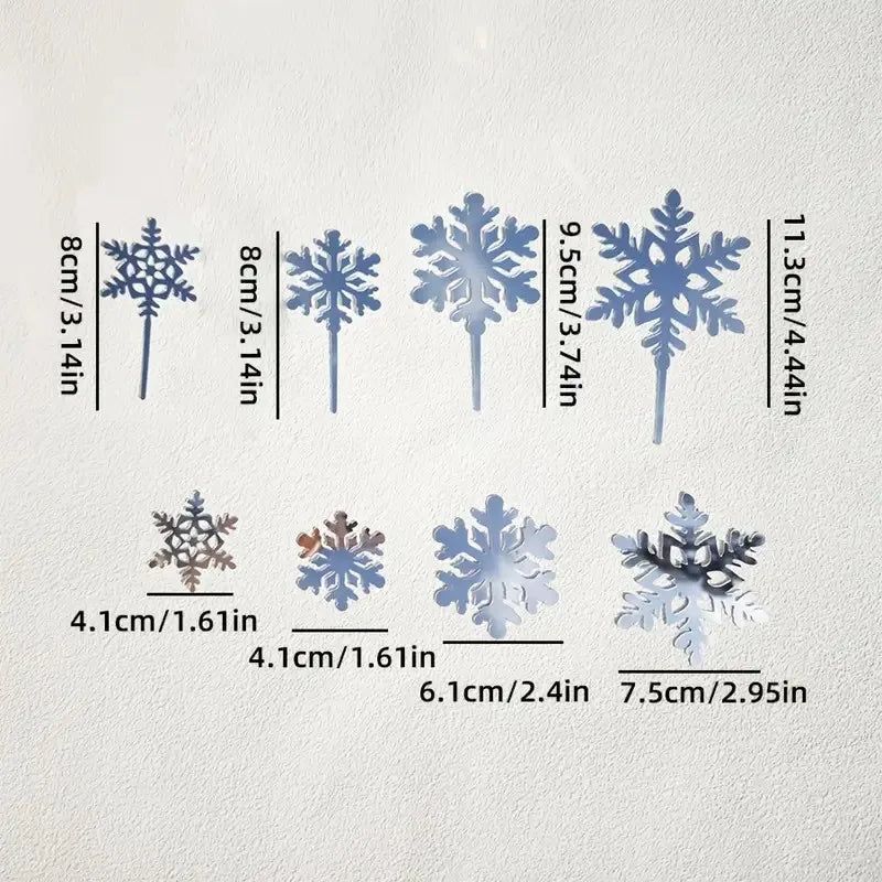 4pcs Ice & Snow Themed Christmas Party Cake Top White Snow Flakes Acrylic Happy Birthday Cake Top Christmas Party Decoration