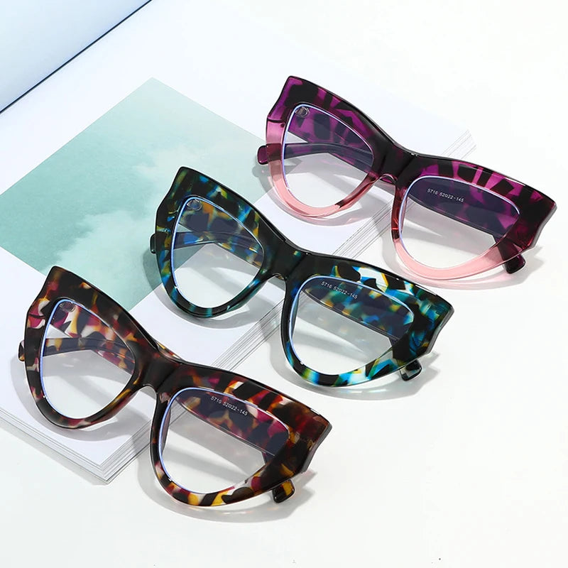 JNPCXI New Cat Eye Colorful Women Glasses Frame Fashion Purple Leopard Clear Anti Blue Light Eyewear Men Optical Frame
