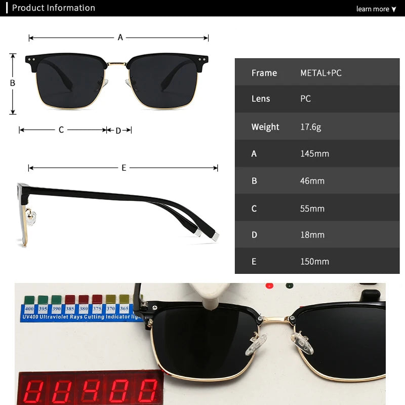 JNPCXI Rice Nail Polarized Square Metal Men Luxury Sunglasses Fashion Gradient Women Shades UV400 Sun Glasses
