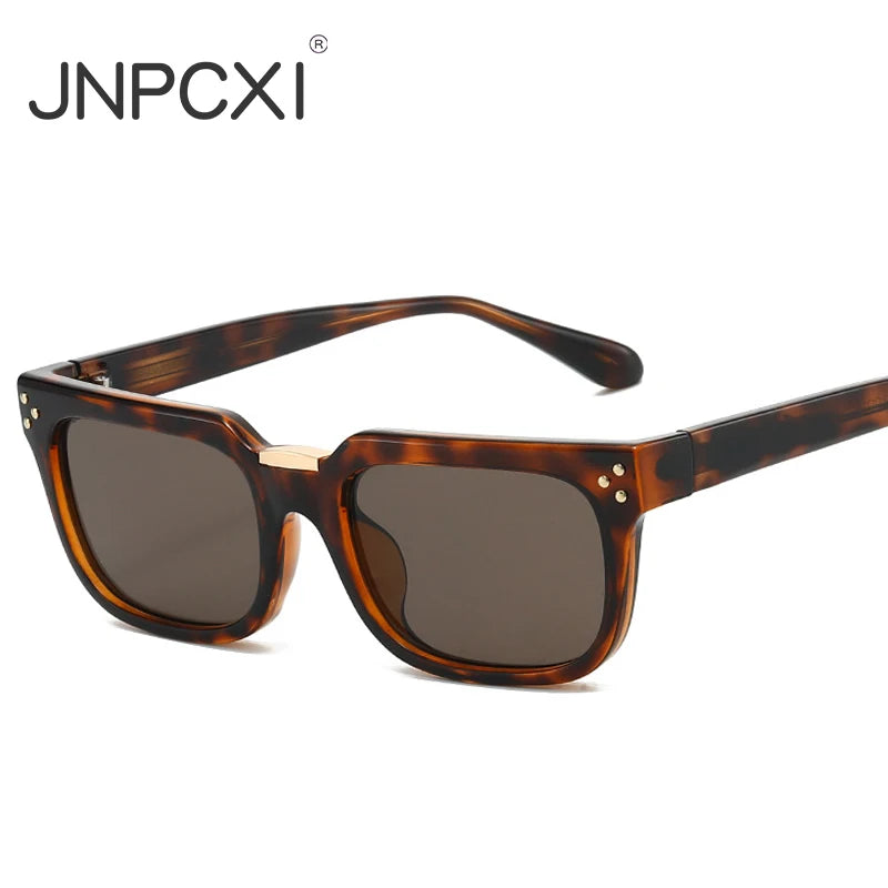JNPCXI New Luxury Vintage Square Men Sunglasses Rivets Driving Polarized Shades Fashion Gradient Eyewear Trendy Sun Glasses