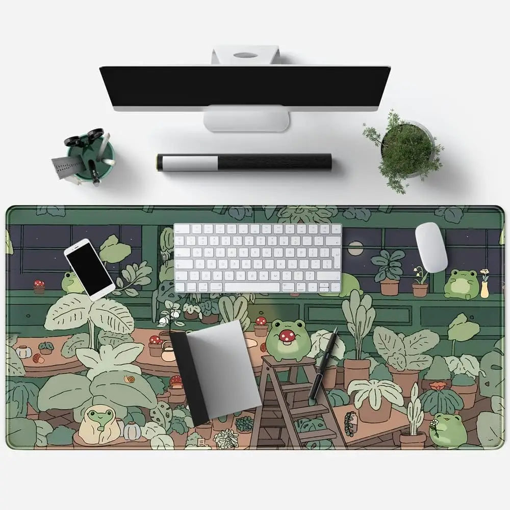 Cute Frog Mouse Pad Desk Pad Kawaii Green Desk Decor Mat, Large Gaming Mouse Pad for Desk Computer Keyboard Laptop for Girl