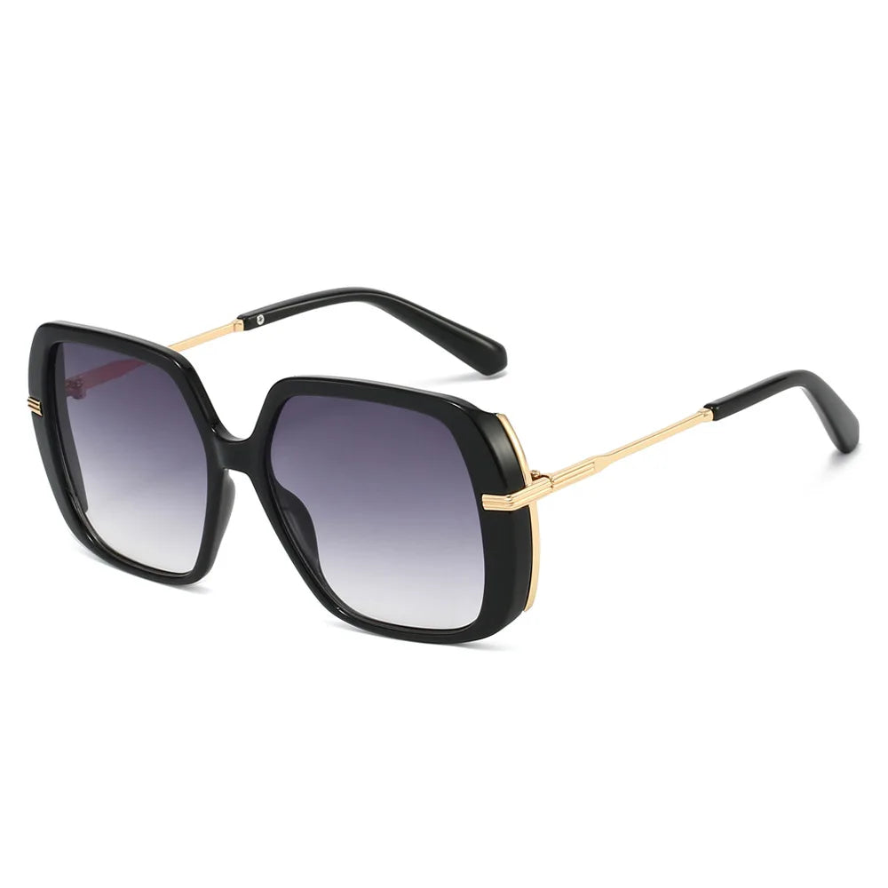 JNPCXI Retro Square Rivets Men Sunglasses Gradient Shades UV400 Fashion Green Leopard Women Clear Lens Frame