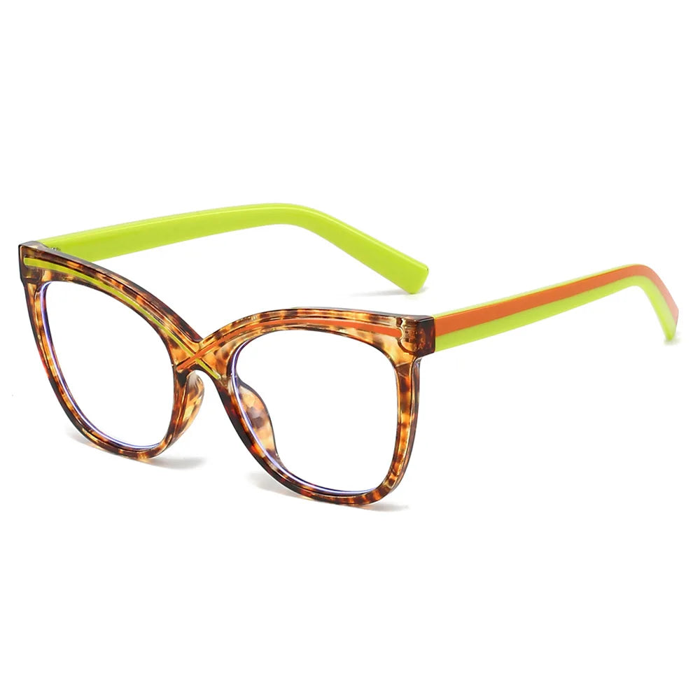 JNPCXI New Cat Eye Colorful Women Glasses Frame Fashion Polygon Clear Anti Blue Light Eyewear Men Optical Green Frame