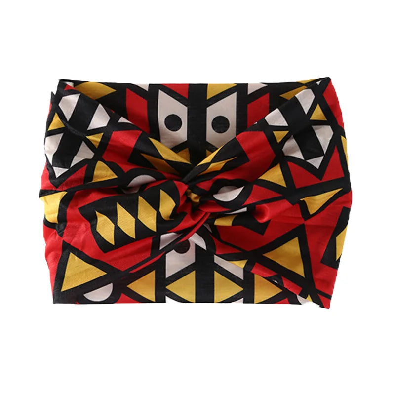 Widening high elasticity soft n skin friendly Bohemian African style printed front twisted headband