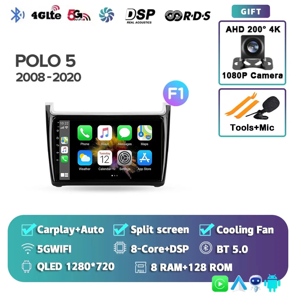 For Volkswagen POLO 5 2008 - 2020 Android 15 12+256GB Car Radio Carplay Auto Multimedia Stereo Video Player GPS Navigation
