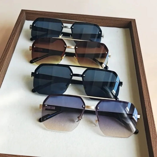 2 Piece Set of Classic Retro Style Neutral Frameless Fashionable Glasses with A Stylish Metal Frame Suitable for Daily Wear