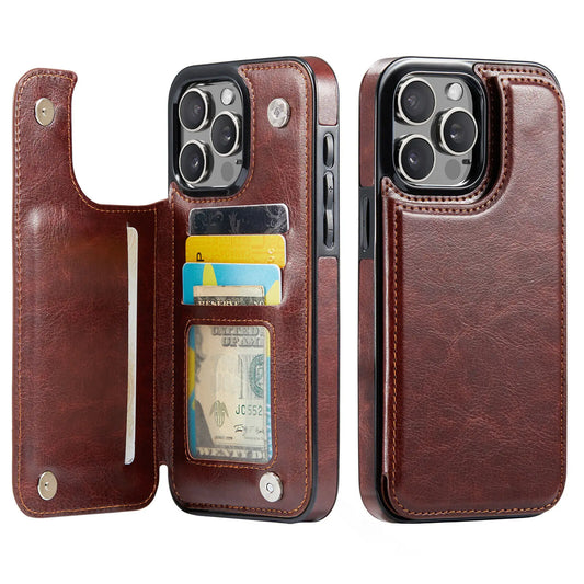 Brown Wallet Card Case for iPhone 16 15 14 13 12 11 Pro Max XS XR Leather Cover