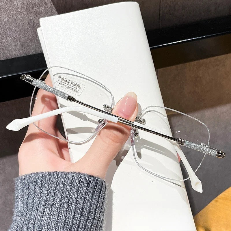 Anti-blue Light Glasses Women Shiny Anti Radiation Glasses Retro Rimless Frame