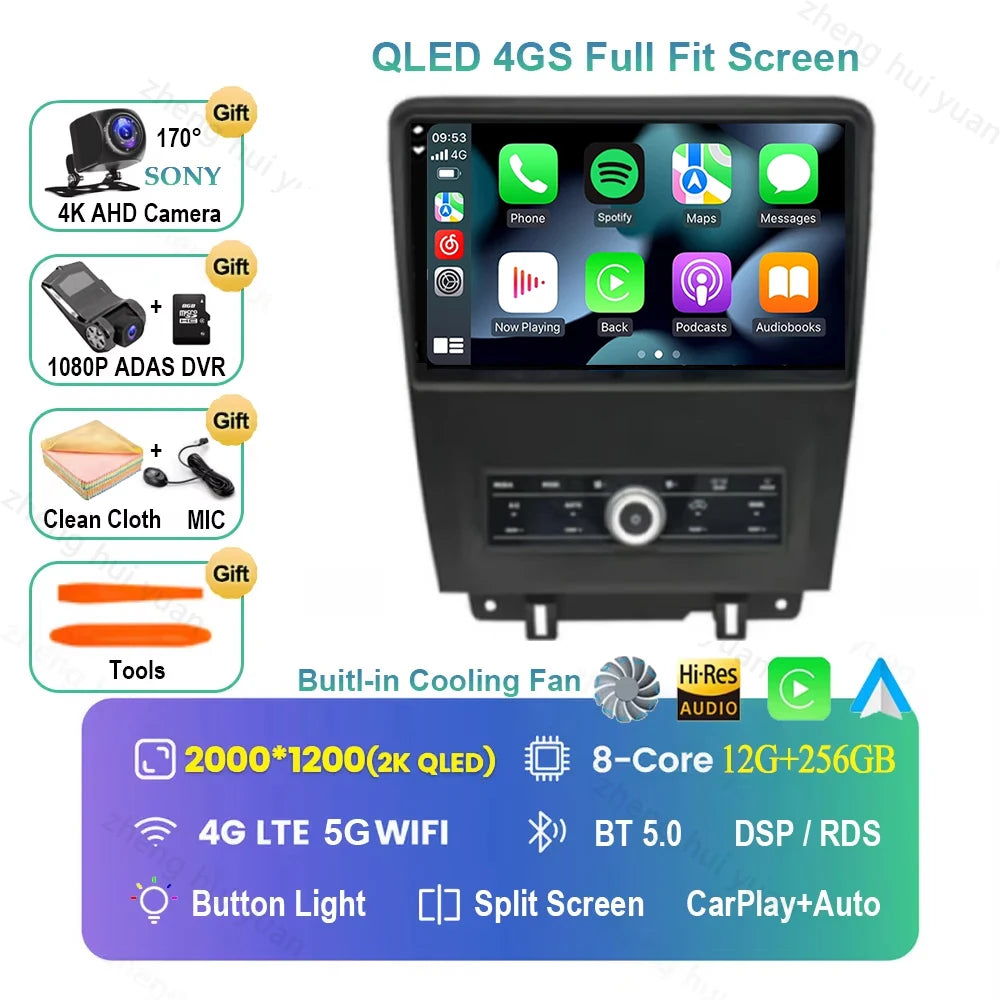 For Ford Mustang 2010 2011 2012 2013 2014 Android 16 GPS WIFI 4G Carplay&Auto Car Radio Navigation QLED Multimedia Stereo Player