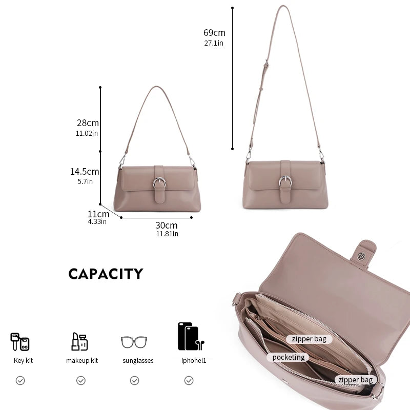 Women Genuine Leather Simple Solid Color Crossbody Bag Lightweight Small Shoulder Bag Luxury Designer Lightweight Messenger Bag