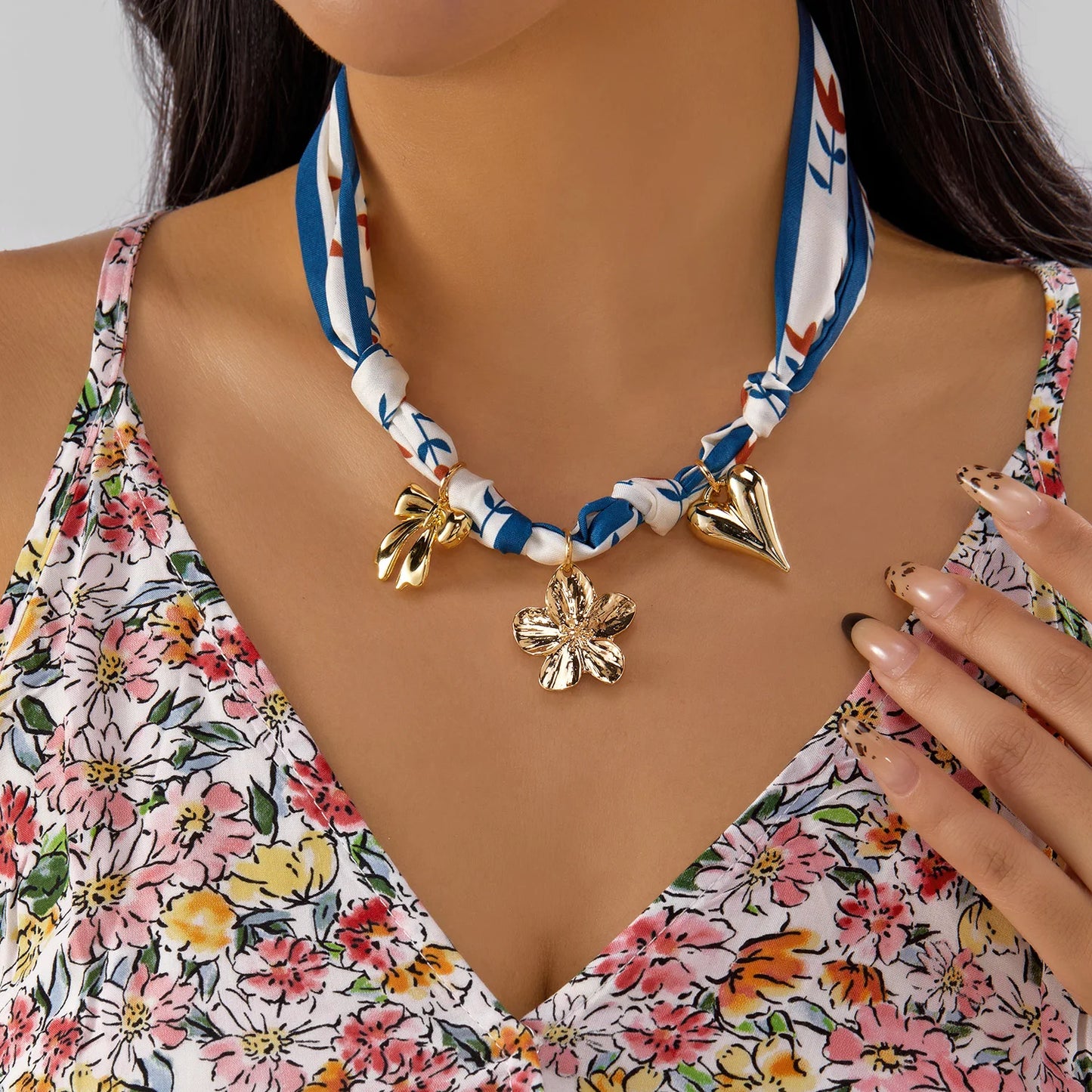 Sweet Cherry Strawberry Bow Heart Pendant Necklace Women's Colorful Ribbon Choker New Trend Neck Chain Jewelry Y2K Accessories