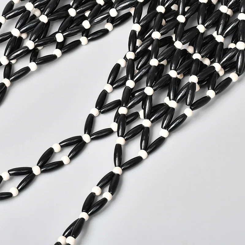 Brown Wooden Women's Hollow Beaded Seaside Handheld Shoulder Underarm Travel Bag