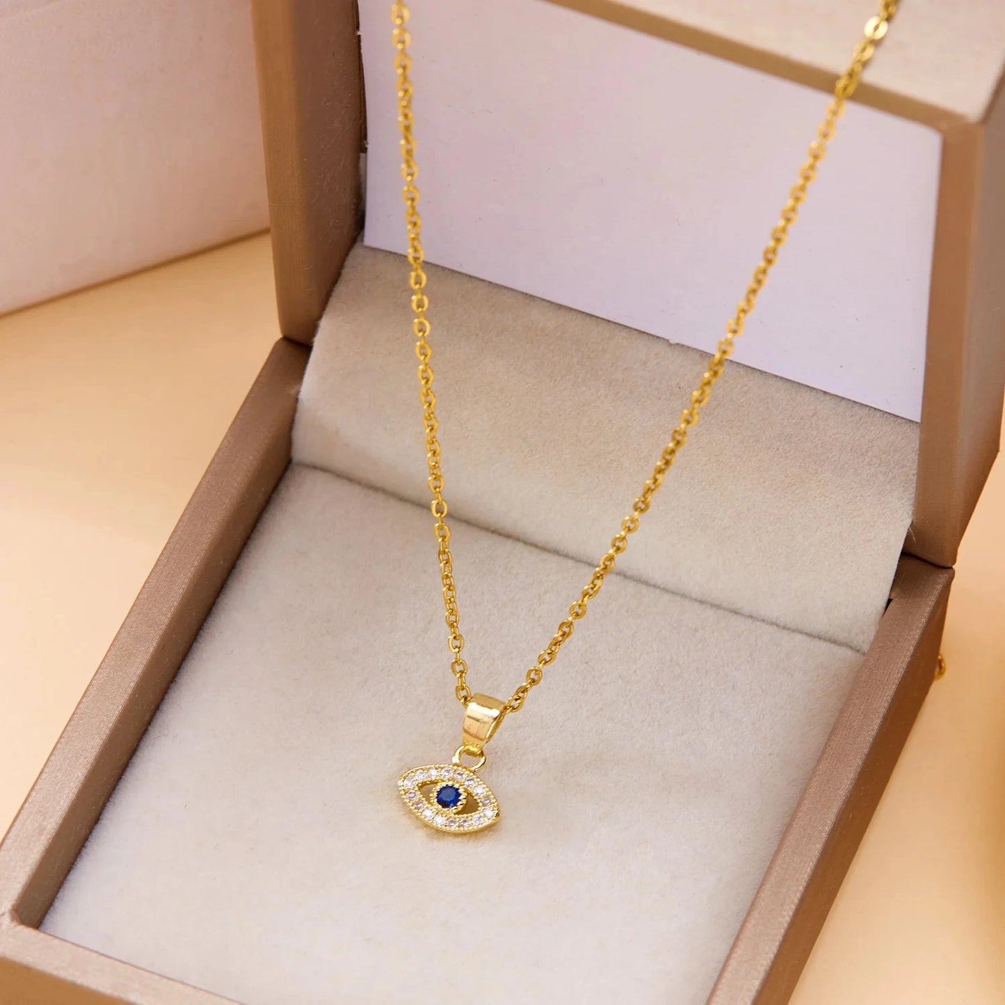 Blue Zircon Lucky Evil Eye Pendant Necklace for Women Fatima Hand Turkish Eye Clavicle Chains Female Choker Wedding Jewelry Gift
