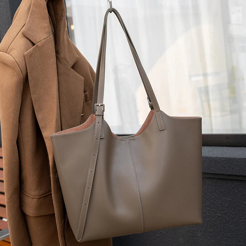 Women's Natural Genuine Leather Tote Bag Female Large Capacity Soft Cowhide Leather Handbag Ladies Luxury Designer Shoulder Bags
