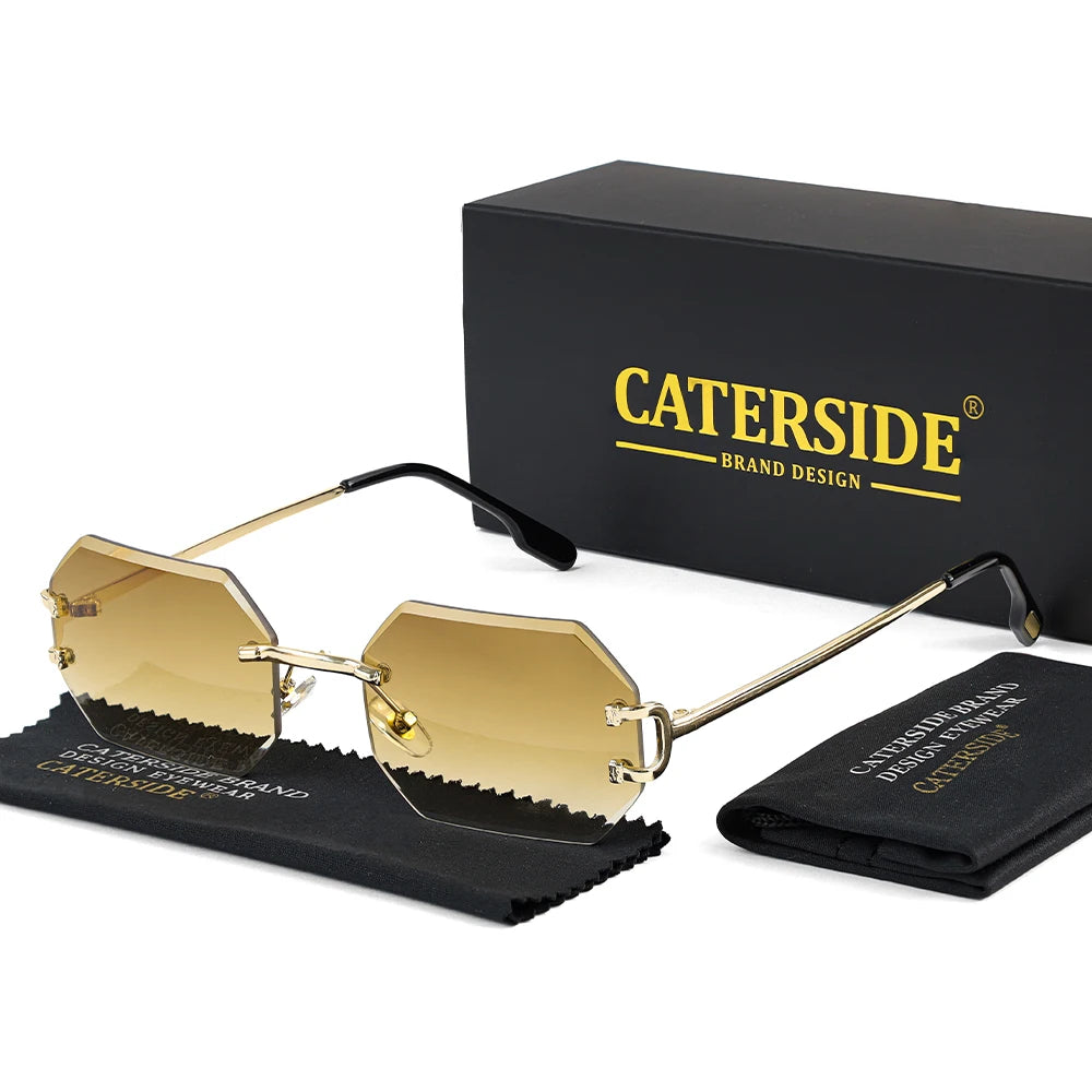 CATERSIDE Rimless Men's Sunglasses Polygon Vintage Frameless Glasses Gradient Lens Women Traveling Party Business Sun Glasses
