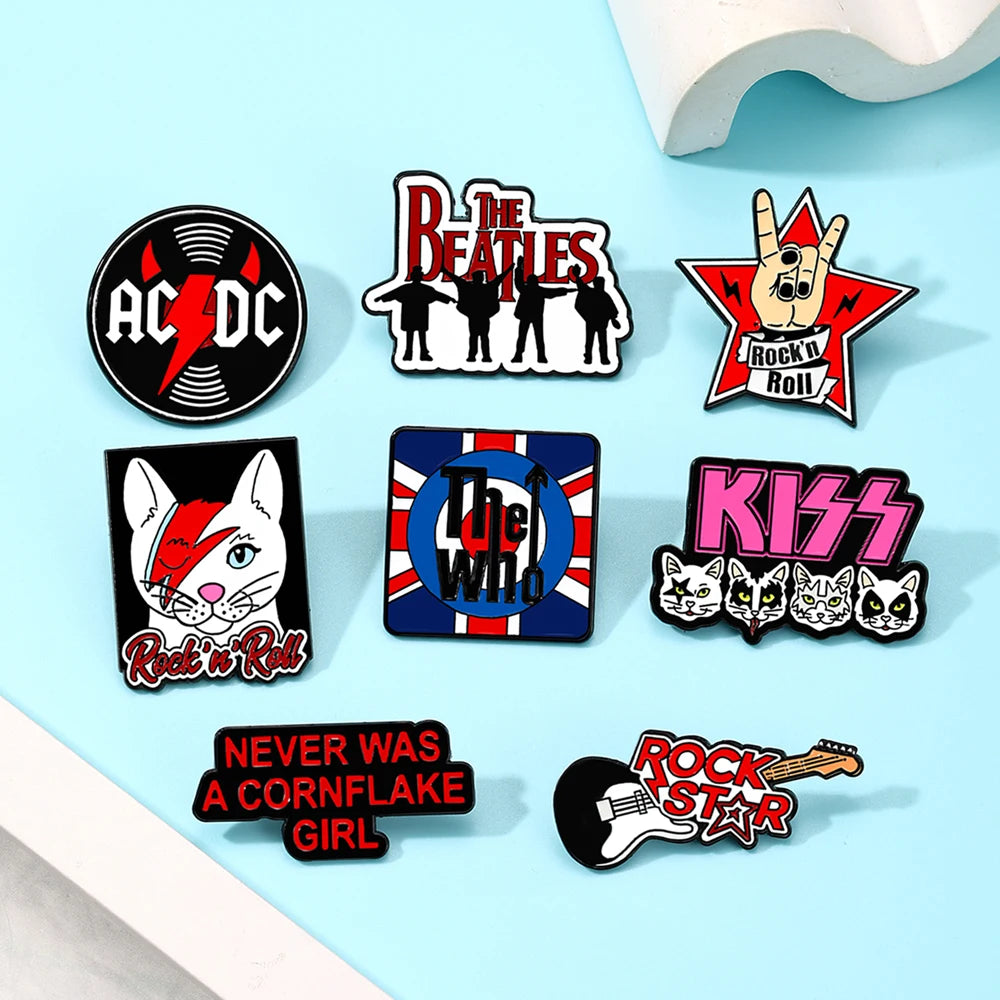 8pcs Cartoon Rock Music Band Enamel Pins Set, Metal Lapel Badges for Backpack Clothes Decoration, Gift for Singer Fans Souvenir