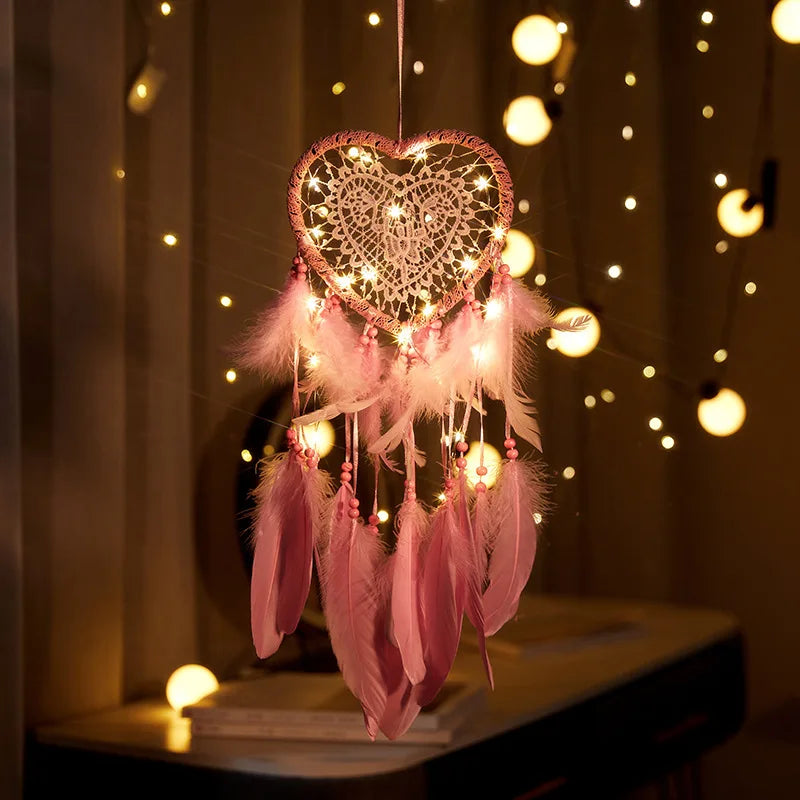 Valentine Bohemian Dream Catcher Handcrafted Wall Hanging Feather Wind Chime Pendant Perfect Gift for Spiritual & Boho Lovers