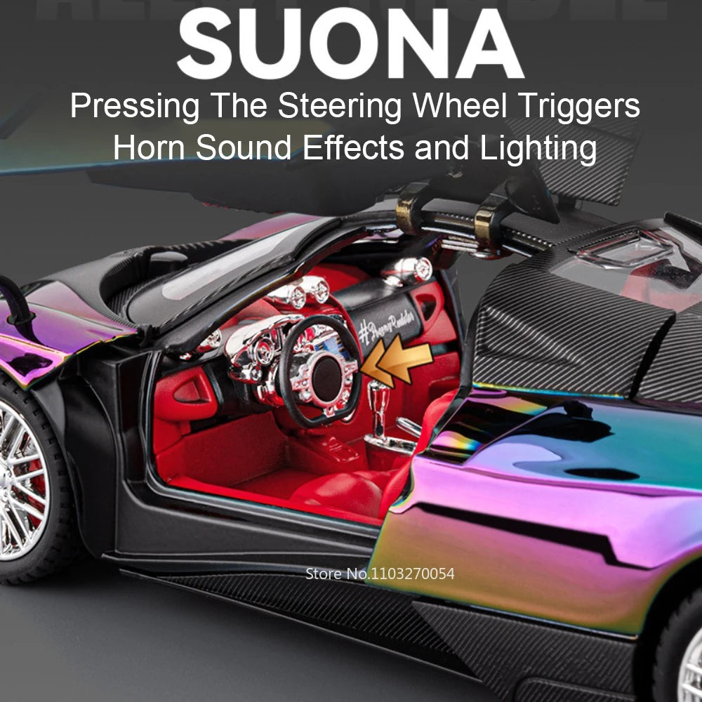 1:24 PAGANI Huayra Dinastia Vision GT Car Toy Diecast Alloy Model Doors Opened Sound Light Pull Back Sportcar for Boy Adult Gift