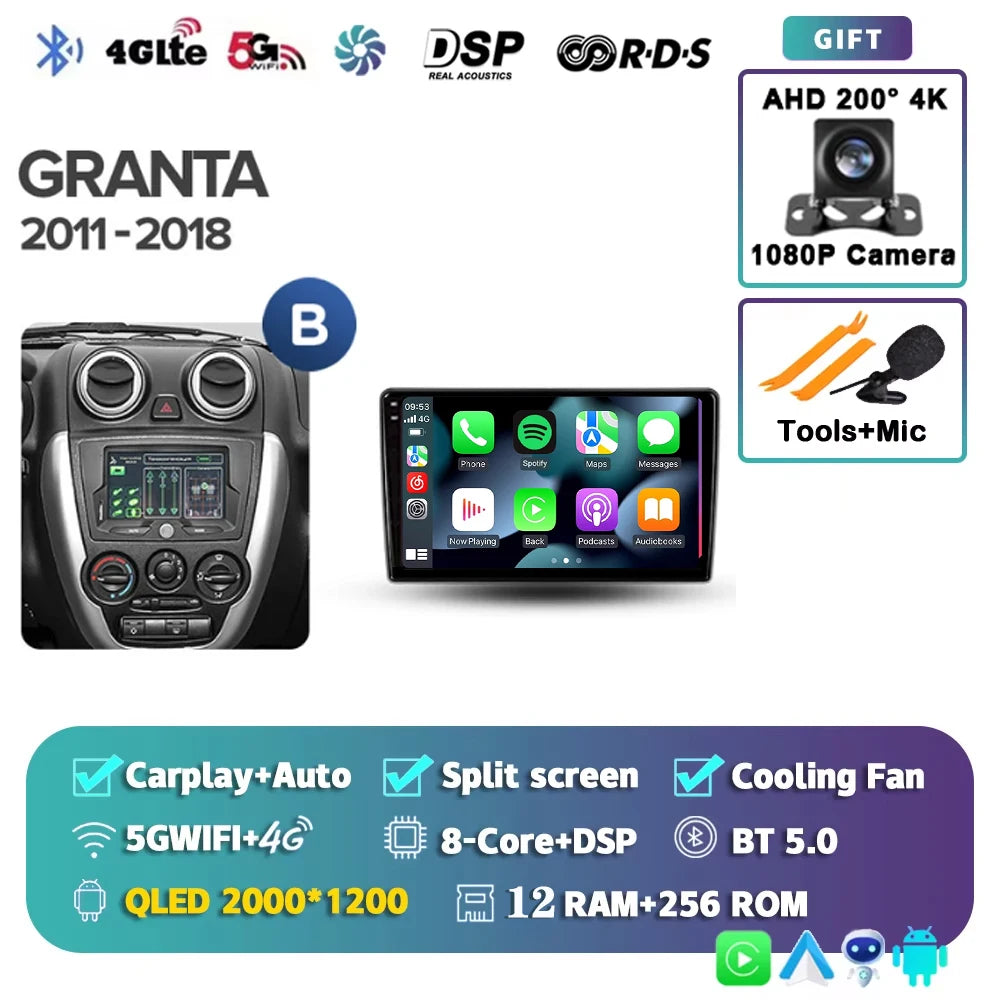 For LADA Granta Sport 2011 - 2018 Android 15 12+256GB 4G WIFI Car Radio Carplay Auto Multimedia Stereo Video Player GPS Navigati
