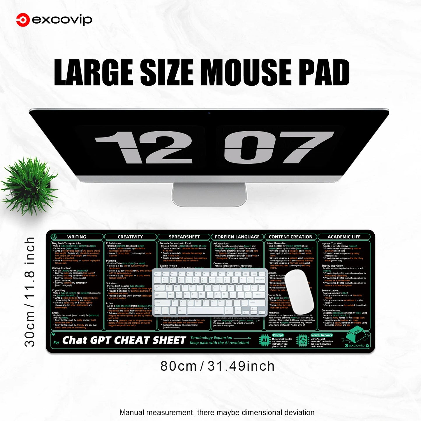 EXCO ChatGPT Mouse Pad Large Shortcuts Keyboard Mousepad for AI Programming Office Desk Mat Stitched Edge Non-Slip Rubber Base
