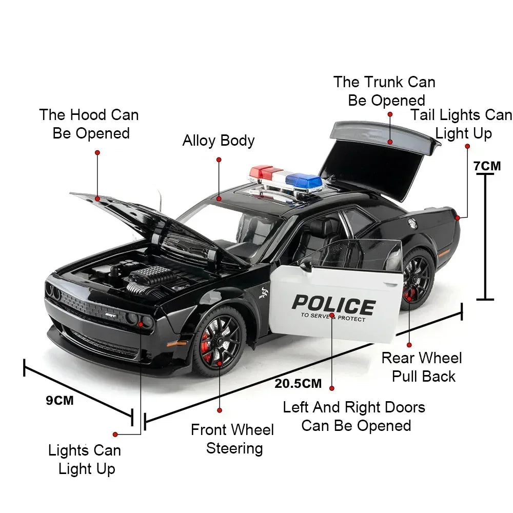 1:24 Hellcat Viper Alloy Police Cars Diecasts Models Toys Sound Light Pull Back Doors Opened Vehices Toy Boys Birthday Presents