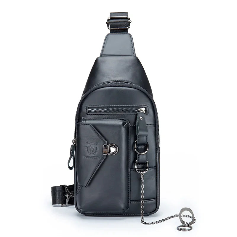 BULLCAPTAINN 100% Genuine Leather Men's Chest Bag Shoulder Messenger Bags Chest Fashion Brand Multifunctional Mobile Phone Bag's