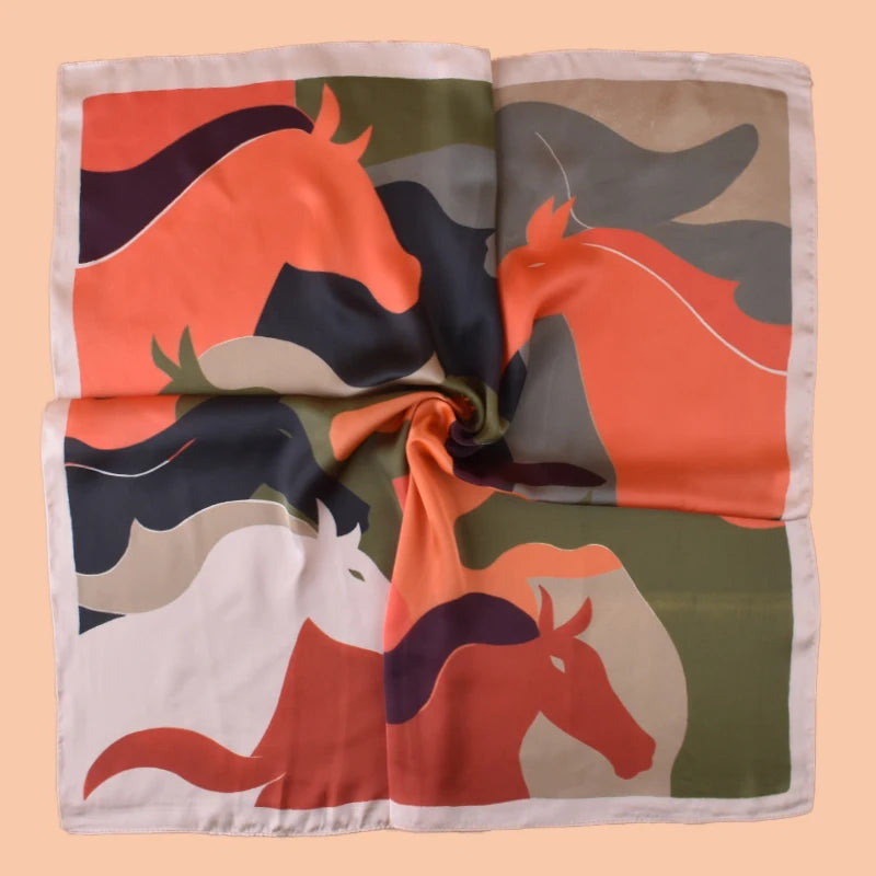 1pc Women's Camouflage Horse Head Print Thin Satin Silk-Like Square Scarf Bohemian Casual Neck Scarf Shawl Lightweight