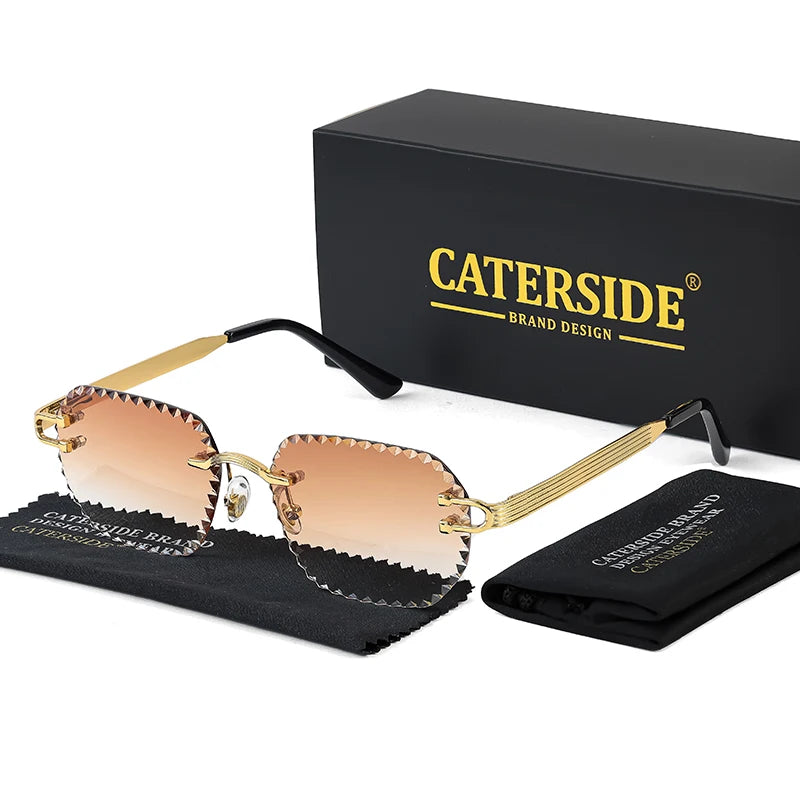 CATERSIDE New Rimless Sunglasses Men Square Fashion Cutting Lens Brand Design Sun Glasses for Women Party Festival Eyewear Gift